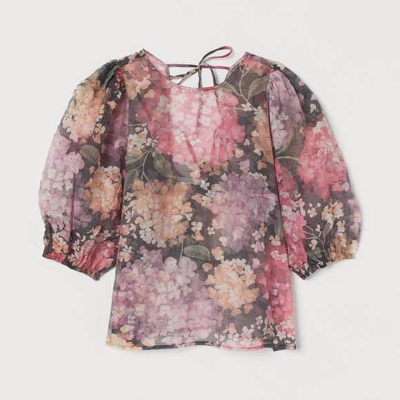 Hydrangea organza mesh Floral Sheer Women's Top - Picture 1 of 2